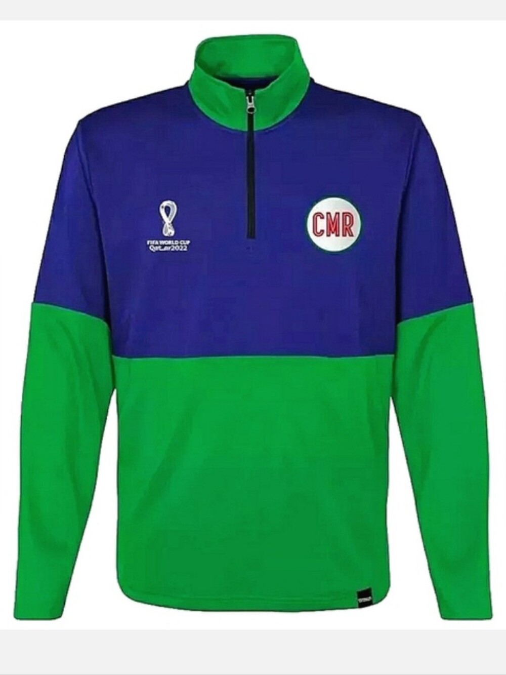 New (L) FIFA Qatar 2022 Cameroon Blue and Green Men's Half-Zip Soccer Jersey